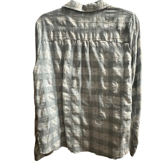 BKE size L eased women’s blue plaid pockets button front long sleeve shirt - Picture 3 of 7